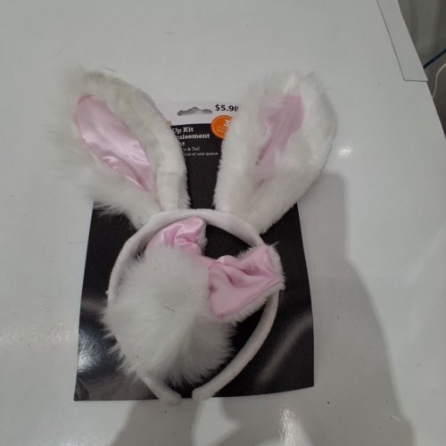 3PC FAUX FUR BUNNY EARS HEADBAND AND BOW TIE KIT - WHITE image 3