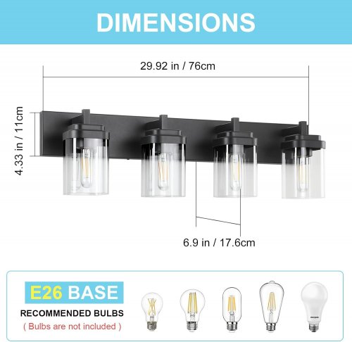 AMZERA 4-LIGHT VANITY LIGHT FIXTURE - 29.9" - BLACK (MODEL: 7907-BLACK-4T) image 2
