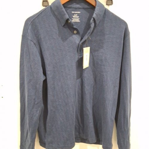 MEN'S VAN HEUSEN HERRINGBONE LONG SLEEVE POLO SHIRT - SMALL - NAVY (STYLE: 50828743) image 2