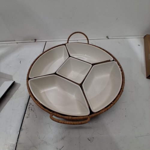 6PC ONEIDA BY LENOX SERVING SET - 16" X 15" X 5" - WHITE / RATTAN (MODEL: 1901792) image 2