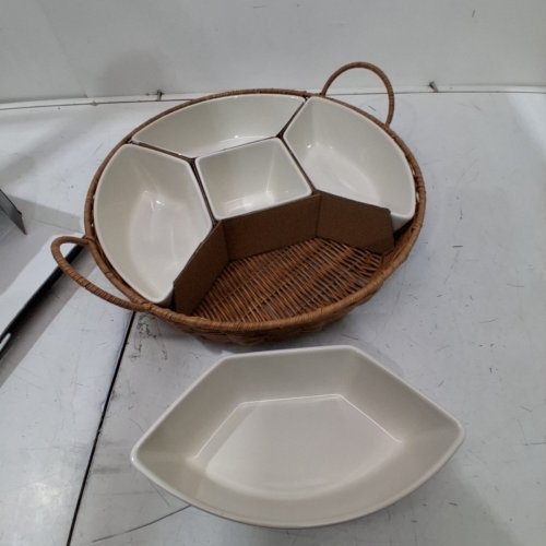 6PC ONEIDA BY LENOX SERVING SET - 16" X 15" X 5" - WHITE / RATTAN (MODEL: 1901792) image 3