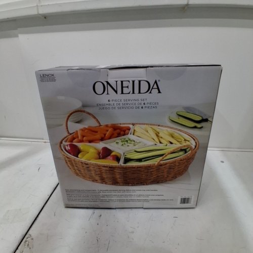 6PC ONEIDA BY LENOX SERVING SET - 16" X 15" X 5" - WHITE / RATTAN (MODEL: 1901792) image 4