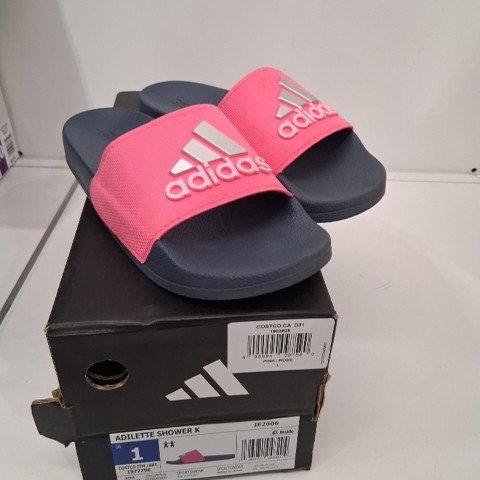 KID'S ADIDAS ADILETTE SHOWER K SLIDES - 1 - NAVY BLUE/PINK (STYLE: IE2606/1977796) image 2