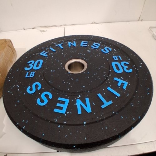 HI-TEMP BUMPER BARBELL PLATE -2" - 30LBS - BLACK/BLUE image 2