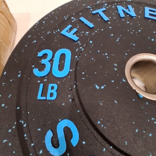 HI-TEMP BUMPER BARBELL PLATE -2" - 30LBS - BLACK/BLUE image 3