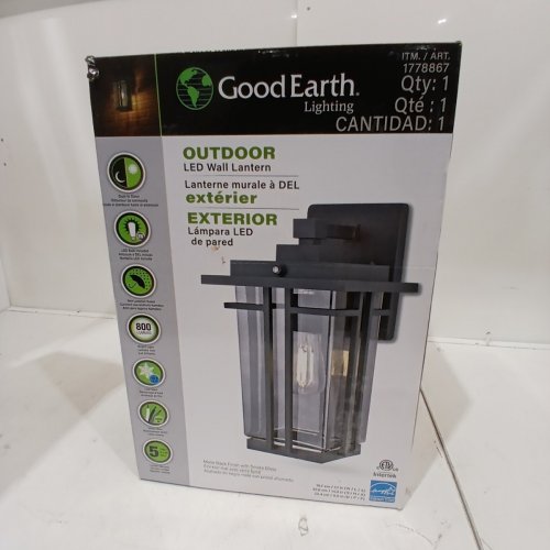 GOOD EARTH LIGHTING OUTDOOR WALL LIGHT WITH CLEAR SMOKED GLASS AND LED BULB - 8W, 800LM, 2700K, 14" X 8.8" X 7.7" - BLACK (MODEL: 1778867) image 4
