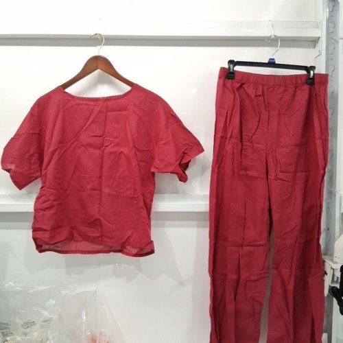 2PC WOMEN'S MATCHING TOP AND PANTS SET - EXTRA LARGE - RED image 2