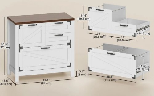 HOMCOM 4 DRAWER FILE CABINET WITH QUIET SLIDES - 15.6" X 31.5" X 30.3" - WHITE/BROWN (MODEL:J5V004BS01C) image 2