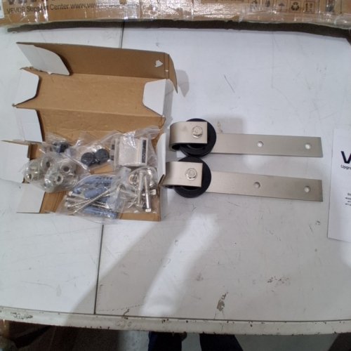 SLIDING BARN DOOR HARDWARE KIT - 5FT - 330LB CAP - SILVER (MODEL: 5FT-2D-5K-Y) image 2
