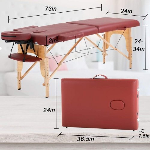 BESTMASSAGE FOLDING PORTABLE MASSAGE TABLE WITH CARRYING CASE - 450LBS CAPACITY - BURGUNDY (MODEL:MT-HM260) image 2