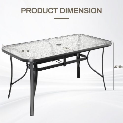 ARLOPU TEMPERED GLASS PATIO TABLE WITH UMBRELLA HOLE - 55" X 29" X 27" - BLACK - (MODEL: P-2016) image 2