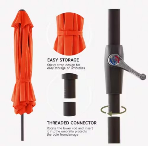 JEAREY OUTDOOR PATIO TABLE UMBRELLA WITH TILT & CRANK - 9FT - BRIGHT ORANGE (MODEL: A012-075-009) image 2