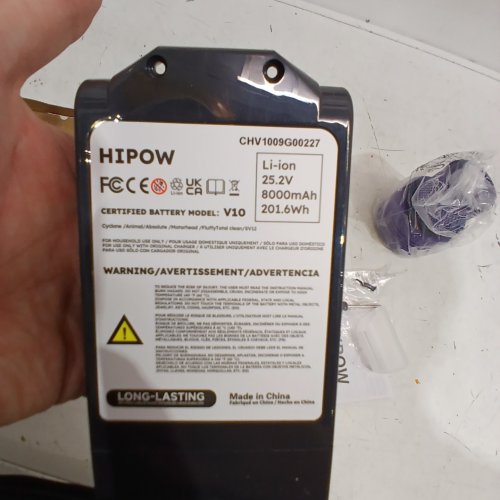 HIPOW LI-ION CORDLESS VACUUM BATTERY - 25 V / 8000 MAH - BLACK (MODEL: V10/SV12) image 2