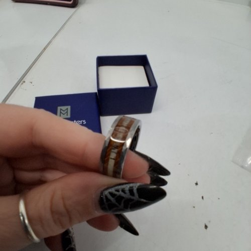 MENS METALMASTERS BROWN INLAY TUNGSTEN CARBIDE RING - SIZE 9.5- SILVER-TONE AND BROWN image 3