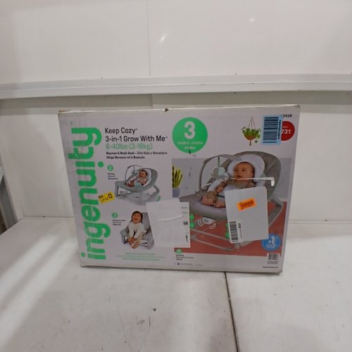 INGENUITY 3-IN-1 KEEP COZY GROW WITH ME VIBRATING BABY BOUNCER, ROCKER & CHAIR - 40LBS CAPACITY - WEAVER THEME GREY/WHITE/GREEN (MODEL: ‎12428) image 5
