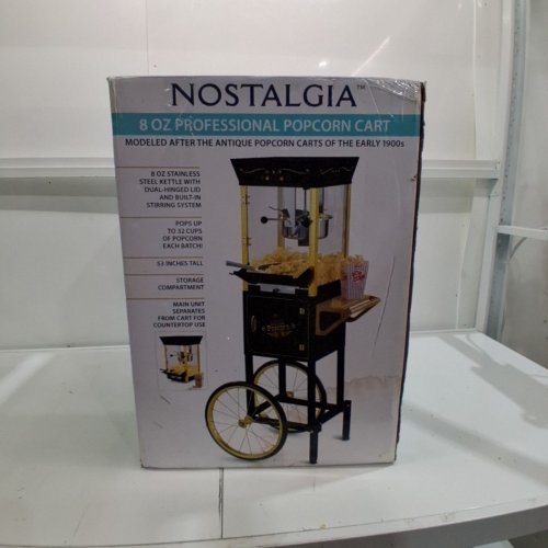 NOSTALGIA PROFESSIONAL VINTAGE POPCORN MAKER CART - 8 OZ - BLACK/GOLD (MODEL: NKPCRT8NB) image 8
