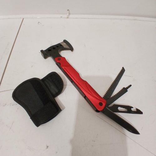 SULKADA MULTI TOOL CAMPING HATCHET SURVIVAL & HIKING GEAR - HAMMER, SAW, MEASURING TOOL UTILITY TOOL - RED image 3