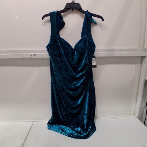 WOMEN'S GUESS CRUSHED VELVET PIN UP SHEATH DRESS - 12 - TEAL (STYLE: GDQP4972) image 2