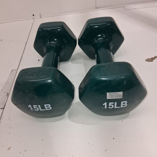 2PK AMAZON BASICS VINYL COATED DUMBBELL HAND WEIGHTS - 15LB - GREEN (MODEL: IR92005-15LBX2) image 2