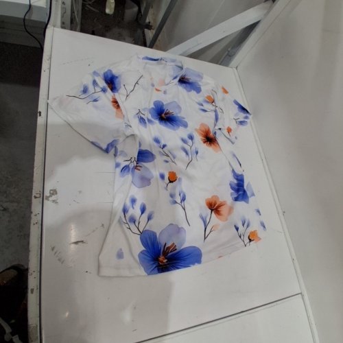 FLORAL SHORT SLEEVE TOP - EXTRA LARGE - WHITE, BLUE, ORANGE image 2