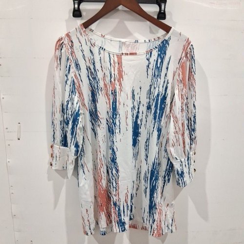 WOMEN'S ABSTRACT PRINT TUNIC TOP - LARGE - WHITE / MULTICOLOUR image 2