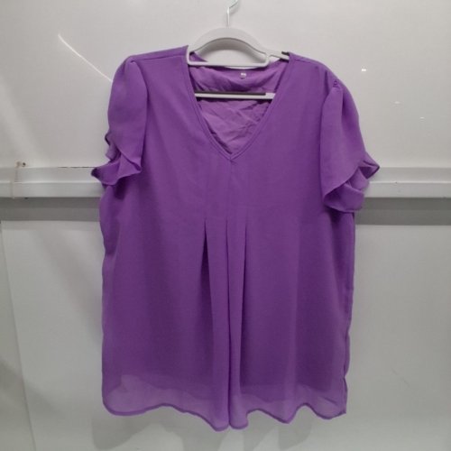 WOMEN'S RUFFLE SLEEVE BLOUSE - LARGE - PURPLE image 2