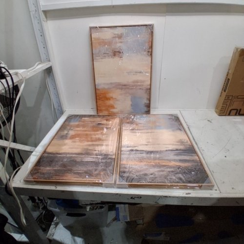 3PC ABSTRACT FRAMED CANVAS WALL ART SET - 47" X 23" - BROWN image 2