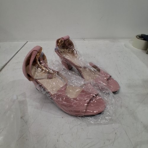 WOMEN'S CHUNK HIGH HEELS WITH JEWELS - 8.5 -PINK image 2