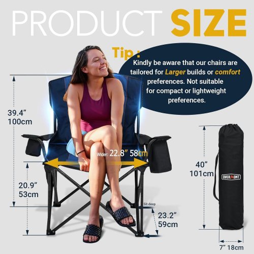 2PK OVERMONT OVERSIZED FOLDING CAMPING CHAIR - 450LBS - BLACK image 2