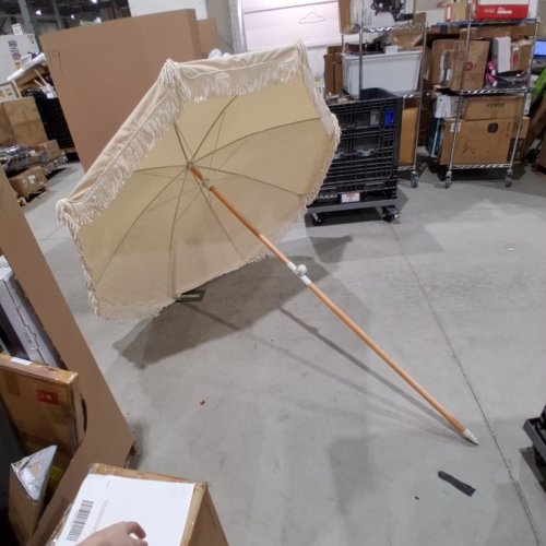 OKSTENCK VINTAGE TASSEL BEACH UMBRELLA - 6.7FT - CREAM/BEIGE (STYLE: PJ70214) image 2