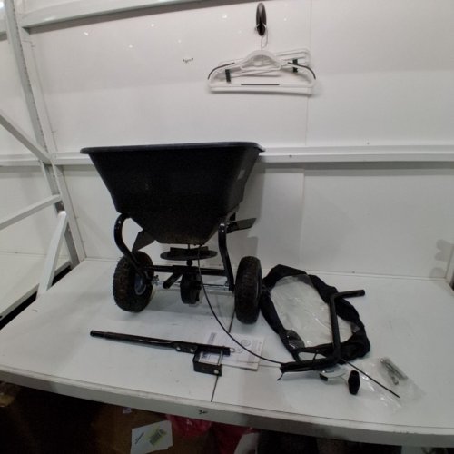 TOW-BEHIND SPREADER BROADCAST WITH 10" ALL-TERRAIN TIRES, 85 LBS CAPACITY HOPPER - 9.8 FT SPREADING WIDTH - BLACK - (MODEL: TC2034) image 2