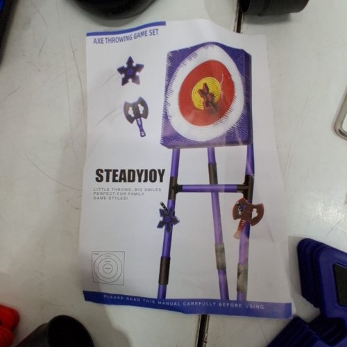 STEADYJOY AXE THROWING GAME WITH 6 AXES & 6 DARTS - 5FT - BLUE/RED image 5