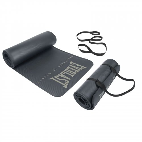 3PC EVERLAST NBR EXERCISE MAT WITH CARRY AND STRETCHING STRAP - 15 MM THICK - CHARCOAL (MODEL: ET3760CH) image 2