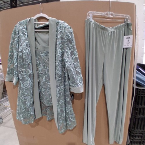 2PC WOMEN'S R&M RICHARDS SOUTACHE JACKET AND TANK PANTSUIT SET WITH NECKLACE - 18W - SAGE GREEN (MODEL: 5012W) image 2