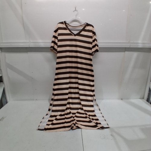 WOMEN'S STRIPED SHIRT DRESS - LARGE - BLACK/BROWN image 2