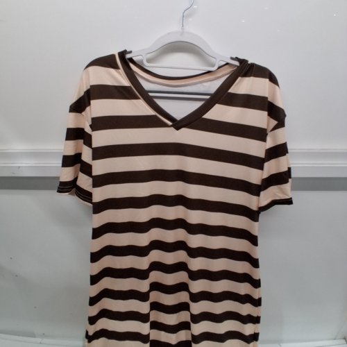 WOMEN'S STRIPED SHIRT DRESS - LARGE - BLACK/BROWN image 3