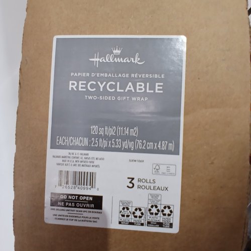 3PK HALLMARK REVERSIBLE RECYCLABLE GIFT WRAP - 120 SQ. FT TOTAL - RED/NATURAL image 2