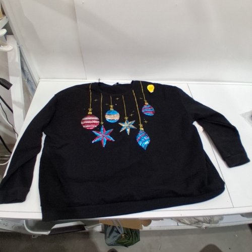 WOMEN'S CHRISTMAS LIGHT-UP ORNAMENT SWEATER - 4X - BLACK image 2
