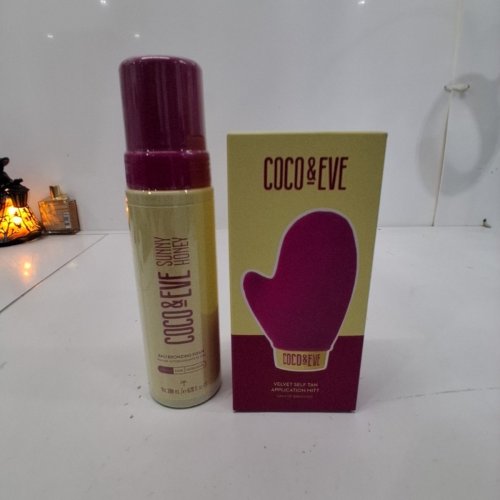 2PC COCO AND EVE SUNNY HONEY BALI BRONZING FOAM SELF TANNER & MITT - MEDIUM - 200 ML image 2