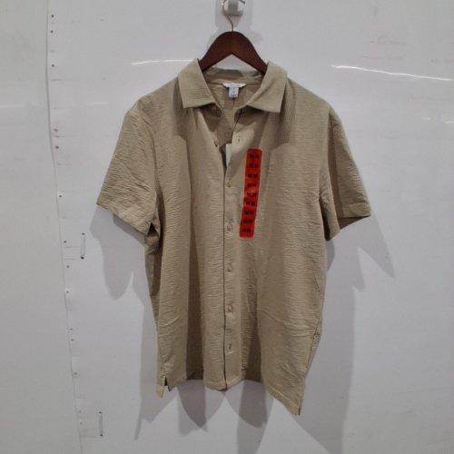 MENS CALVIN KLEIN SHORT SLEEVE BUTTON-UP SHIRT - MEDIUM - BEIGE image 2
