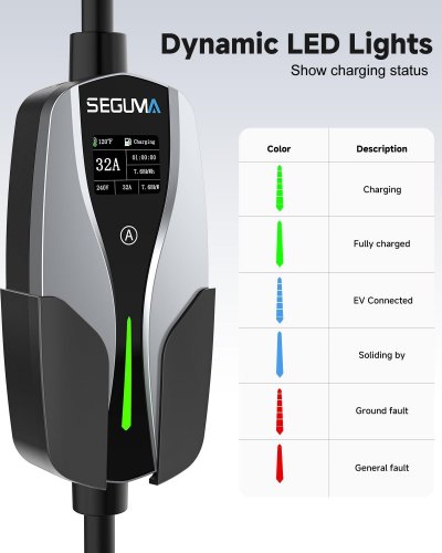 SEGUMA LEVEL 2 IP65 PORTABLE EV ELECTRIC VEHICLE CHARGER FOR TESLA - 32 AMP - 7.68 KW - 25FT - BLACK (MODEL: EV-ACS3202T) image 3