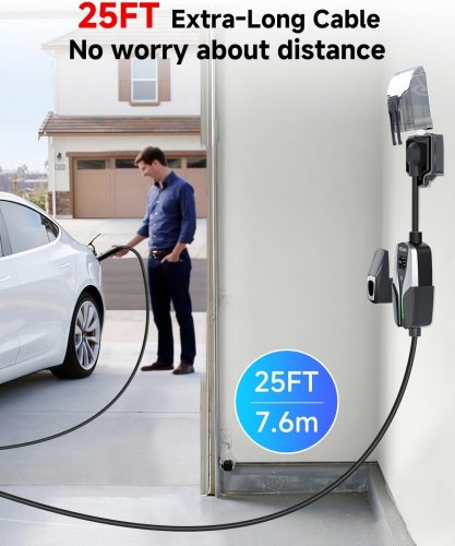 SEGUMA LEVEL 2 IP65 PORTABLE EV ELECTRIC VEHICLE CHARGER FOR TESLA - 32 AMP - 7.68 KW - 25FT - BLACK (MODEL: EV-ACS3202T) image 6
