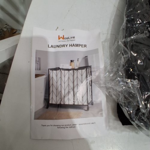 WOWLIVE WIRE FRAME LAUNDRY BASKET / HAMPER WITH 3 SECTIONS & WHEELS - 142L - BLACK (MODEL : B0BW2TYCYK) image 4