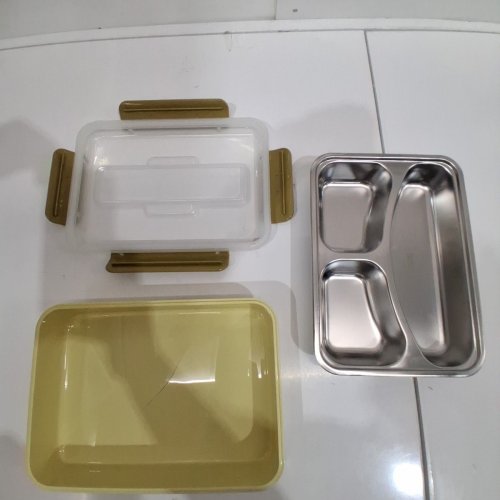 BENTO BOX WITH DIVIDED FOOD CONTAINER LINER - YELLOW/BROWN/CLEAR image 4