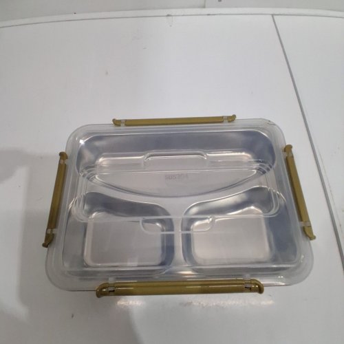 BENTO BOX WITH DIVIDED FOOD CONTAINER LINER - YELLOW/BROWN/CLEAR image 5