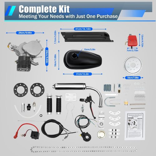 AUTO MORIS 2-STROKE BICYCLE GASOLINE ENGINE MOTOR KIT - 100CC - SILVER image 2