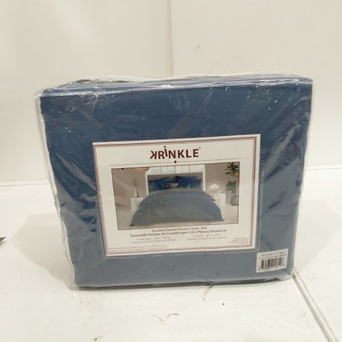 3PC KRINKLE DUVET COVER AND PILLOW SHAM SET - QUEEN (90" X 90") - NAVY BLUE (MODEL: KKDV3-001-FQCH) image 2