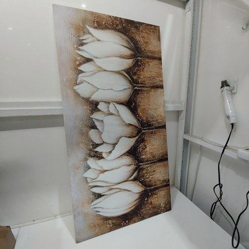 ORVANNAATR VINTAGE TULIP CANVAS WALL ART - 20" X 30" - BROWN / CREAM / WHITE image 2