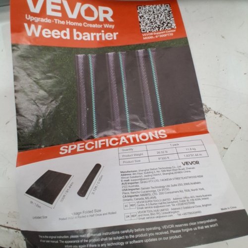 VEVOR PREMIUM WEED BARRIER, HEAVY DUTY FABRIC PLANT BARRIER - 6FT X 300FT - BLACK image 3