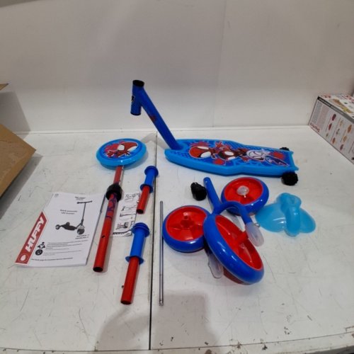 KID'S HUFFY SPIDEY & HIS AMAZING FRIENDS 3-WHEEL SCOOTER WITH LED LIGHTS - 37"+ 60LBS CAPACITY - BLUE/RED (MODEL: 28542) image 2